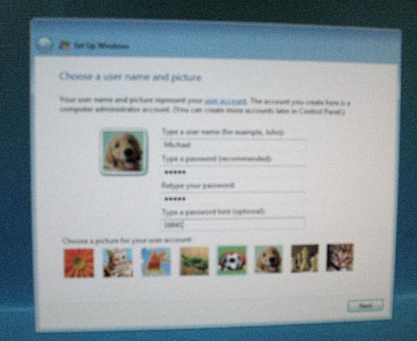 User picture and password confirm/hint